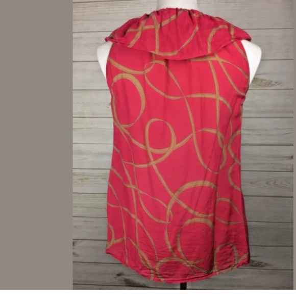 Ann Taylor Loft Women's Hot Pink & Brown Ruffled Tunic Top Sz S - Picture 7 of 9